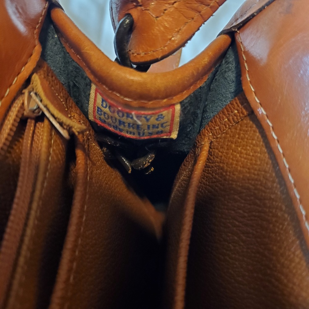 Dooney & Bourke All Weather Leather Satchel Navy Blue British Tan Vintage Bag - Picture 8 of 8